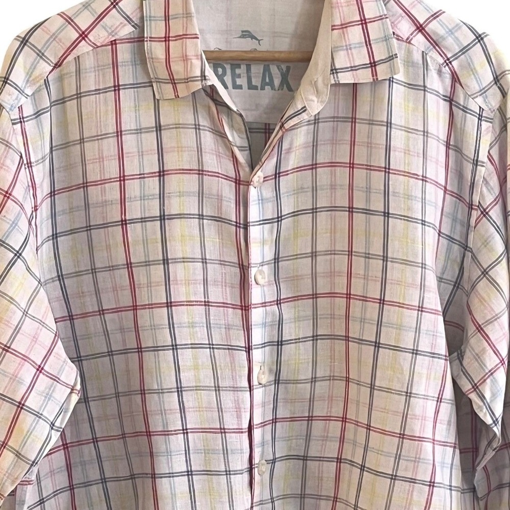 Tommy Bahama Linen Shirt Rainbow Stripes Long Sleeve Button Down Size Large Read